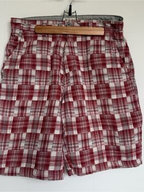 Alpine Design Red and White Plaid Patchwork Men's Hybrid Shorts